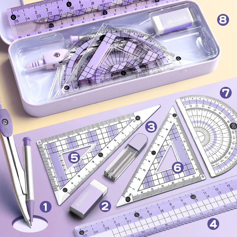 8 Pcs Geometry Set for Student - Math Geometry Set With Compass 评论和价格
