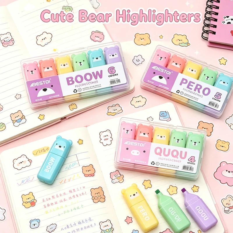 Kawaii Bear Highlighter Pens S - Pastel Highlighter Set Double Ended 评论和价格